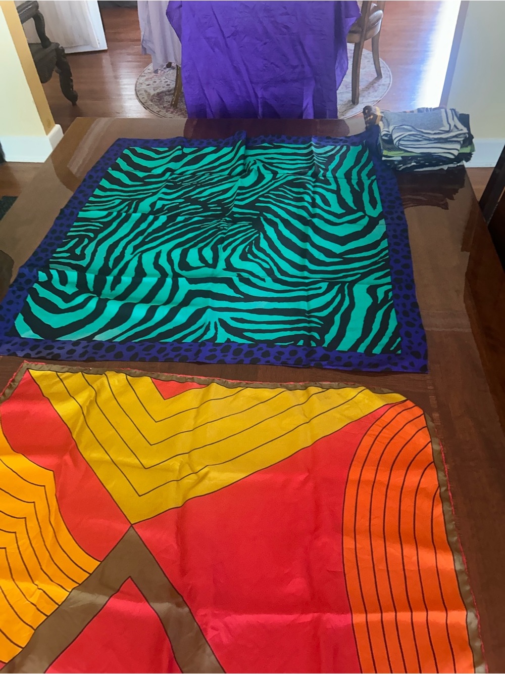 Colorful Silk Scarves Bundle - Bright Red, Yellow, Teal, Blue, Black - Picture 5 of 8